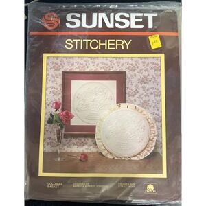 Vintage 1983 Sunset Stitchery Colonial Basket #2876 Finished‎ 12" Hoop Size